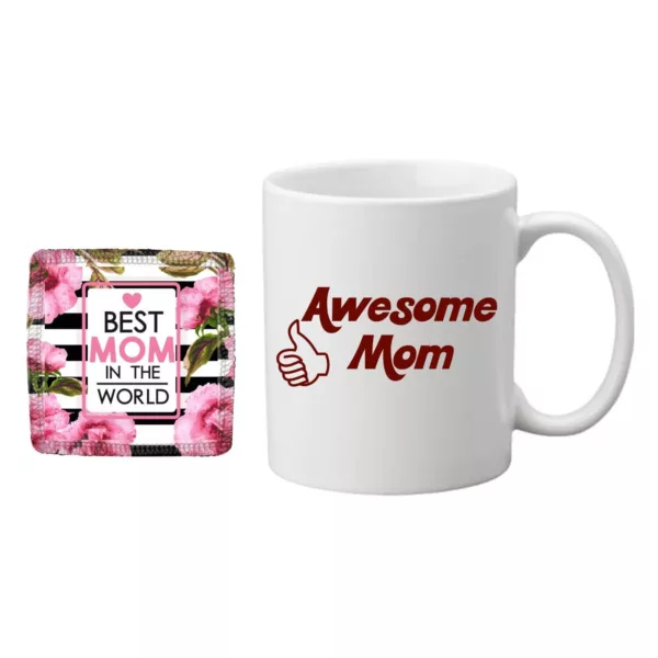 TheYaYaCafe Yaya Cafe Mothers Day Gifts, Awesome Mom Coffee Mug for Mother, Coaster Combo Set of 2