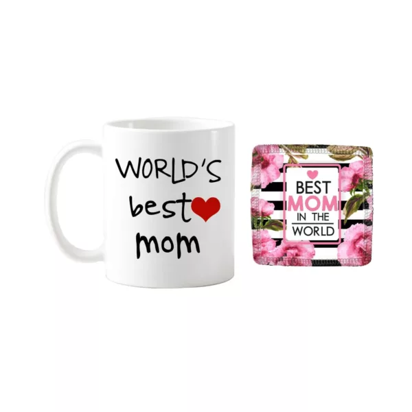 Giftsmate Mothers Day Gifts for Mom, Worlds Best Mom Coffee mug, Coaster set of 2