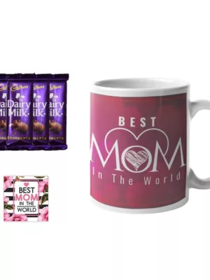 TheYaYaCafe Mothers Day Gifts, Coffee Mug 5 Dairy milk Chocolate (7gm each) Combo with Coaster - Hindi Maa, White