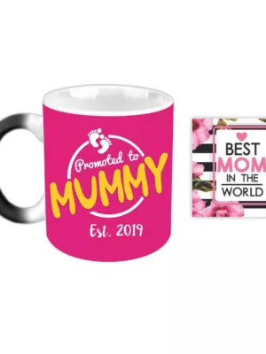 TheYaYaCafe Yaya Cafe Mothers Day Gifts for New Mom Promoted to Mummy Est. 2019 Magic Coffee Mug with Coaster