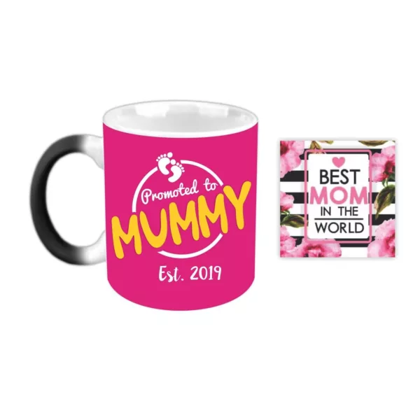 TheYaYaCafe Yaya Cafe Mothers Day Gifts for New Mom Promoted to Mummy Est. 2019 Magic Coffee Mug with Coaster