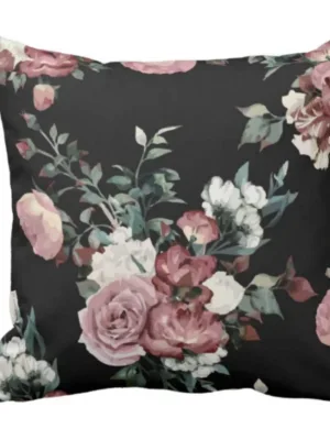 TheYaYaCafe Cotton Floral Printed Cushion Cover (Black, 12x12-inch)