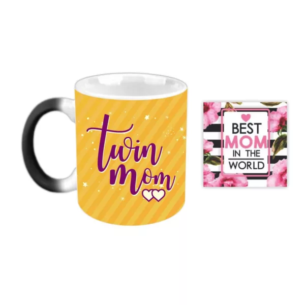 TheYaYaCafe Yaya Cafe Mothers Day Gifts for New Twin Mom Magic Coffee Mug with Coaster