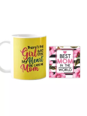 TheYaYaCafe There is This Girl Who Stole My Heart She Calls me Mom Magic Ceramic Coffee Mug with Coaster (330 ml)