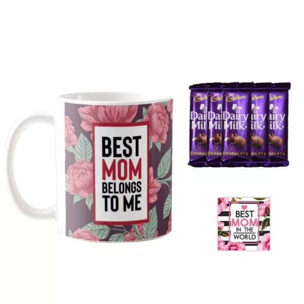 TheYaYaCafe Mothers Day Gifts, Coffee Mug 5 Dairy milk Chocolate (7gm each) Combo with Coaster - Hindi Maa, White