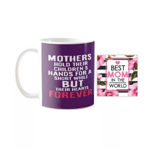 TheYaYaCafe Ceramic Mother Hold Their Children Heart Forever Coffee Mug with Coaster - Purple, 11 oz