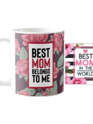 TheYaYaCafe Yaya Cafe Mothers Day Gifts Best Mom Belongs to Me Coffee Mug with Coaster