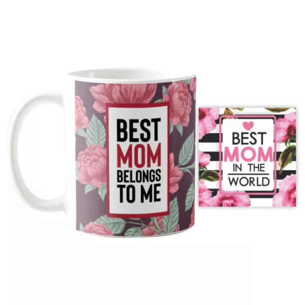 TheYaYaCafe Yaya Cafe Mothers Day Gifts Best Mom Belongs to Me Coffee Mug with Coaster