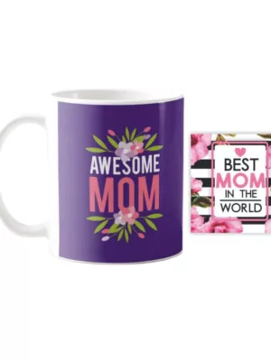 YaYa cafe Mothers Day Gifts for Awesome Mom Coffee Mug with Coaster