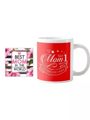 TheYaYaCafe Yaya Cafe Mothers Day Gifts, No 1 Mom Coffee Mug for Mother, Coaster Combo Set of 2