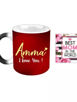 YaYa cafe Mothers Day Gifts for Amma I Love You Magic Coffee Mug with Coaster