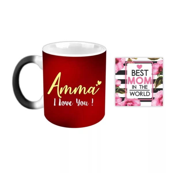 YaYa cafe Mothers Day Gifts for Amma I Love You Magic Coffee Mug with Coaster