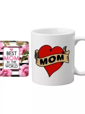 TheYaYaCafe Yaya Cafe Mothers Day Gifts for Mom, Red Heart Mom Coffee Mug for Mother, Coaster Combo Set of 2