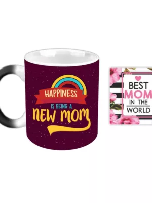 TheYaYaCafe Yaya Cafe Mothers Day Gifts Happiness is Being a New Mom MagicCoffee Mug with Coaster