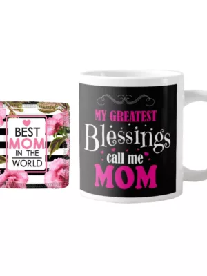 TheYaYaCafe Yaya Cafe Mothers Day Gifts for Mom, My Greatest Blessings Call me Mom Coffee Mug for Mother, Coaster Combo Set of 2