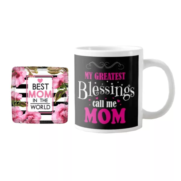 TheYaYaCafe Yaya Cafe Mothers Day Gifts for Mom, My Greatest Blessings Call me Mom Coffee Mug for Mother, Coaster Combo Set of 2