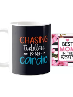 TheYaYaCafe Yaya Cafe Mothers Day Gifts for New Mom Chasing Toddlers is My New Cardio Coffee Mug with Coaster