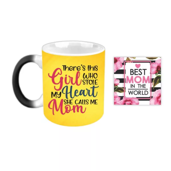 TheYaYaCafe Ceramic There is This Girl Who Stole My Heart She Calls Me Mom Magic Coffee Mug with Coaster - 11 oz