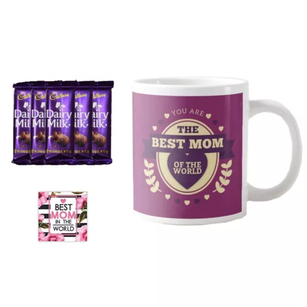 TheYaYaCafe Mothers Day Gifts, Coffee Mug 5 Dairy milk Chocolate (7gm each) Combo with Coaster - Hindi Maa, White