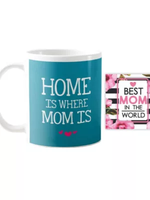 TheYaYaCafe Home is Where Mom is Ceramic Coffee Mug (11 oz/330ml) with Coaster