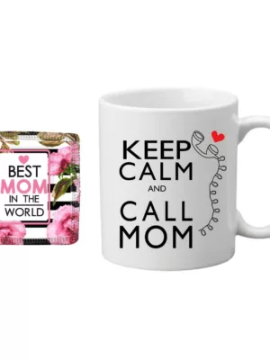 TheYaYaCafe Yaya Cafe Birthday Gifts for Mom Mother, Keep Calm and Call Mom Coffee Mug for Mother, Coaster Combo Set of 2