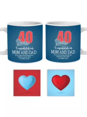 TheYaYaCafe Yaya Cafe™ 40th for Parents Mom Dad Couple Coffee Mugs with Coasters Congratulations Combo Set of 4