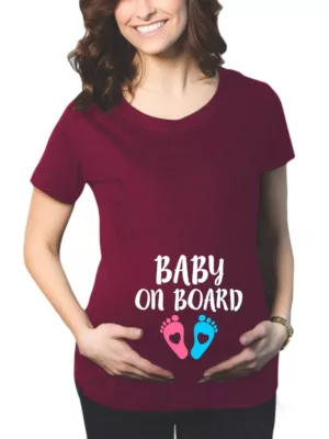 TheYaYaCafe Mothers Day Baby on Board Women's Pregnancy Maternity T-Shirt Top Tee Round Neck Half Sleeves - Maroon Large