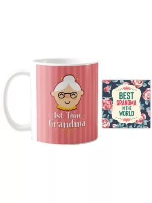 YaYa cafe Mothers Day Gifts for New Grandmother 1st Time Grandma Coffee Mug with Coaster