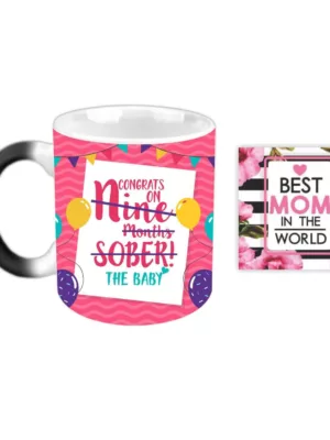 TheYaYaCafe Mothers Day Gifts for New Mom Congrats on 9 Months Sobar The Baby Magic Ceramic Coffee Mug with Coaster (330 ml)