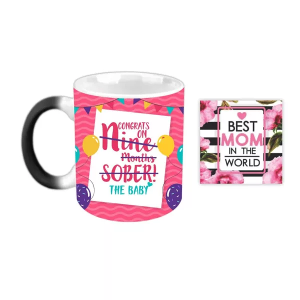 TheYaYaCafe Mothers Day Gifts for New Mom Congrats on 9 Months Sobar The Baby Magic Ceramic Coffee Mug with Coaster (330 ml)