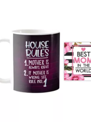 TheYaYaCafe Home Rules Mothers Day Ceramic Coffee Mug with Coaster (330ml)