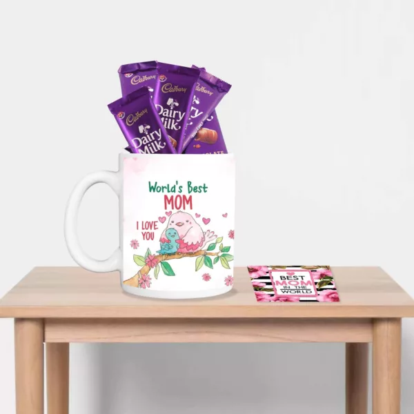 TheYaYaCafe Mothers Day Gifts, Coffee Mug 5 Dairy milk Chocolate (7gm each) Combo with Coaster - Hindi Maa, White