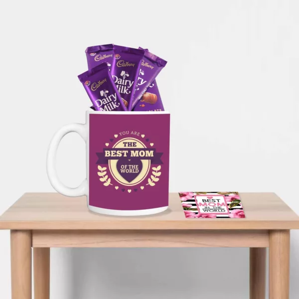 TheYaYaCafe Mothers Day Gifts, Coffee Mug 5 Dairy milk Chocolate (7gm each) Combo with Coaster - Hindi Maa, White