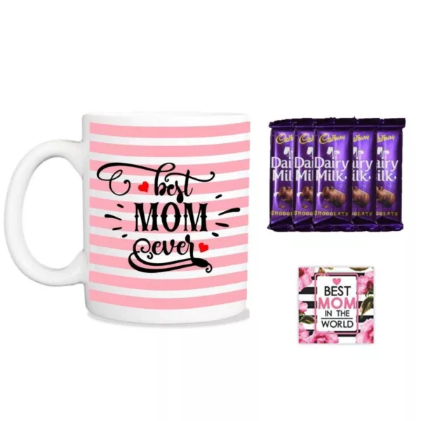 TheYaYaCafe Mothers Day Gifts, Coffee Mug 5 Dairy milk Chocolate (7gm each) Combo with Coaster - Hindi Maa, White