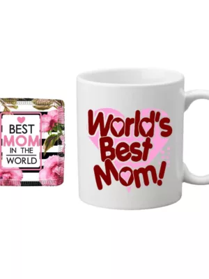 TheYaYaCafe Yaya Cafe Mothers Day Gifts, Heart Worlds Best Mom Coffee Mug for Mother, Coaster Combo Set of 2