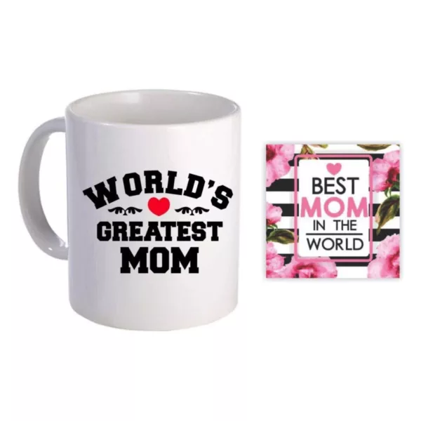 TheYaYaCafe Birthday Gifts for Mom Ceramic Coffee Mug with Coaster - Worlds Greatest Mom