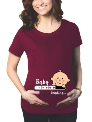 TheYaYaCafe Mothers Day Cute Funny Baby Loading Women's Pregnancy Maternity T-Shirt Top Tee Round Neck Half Sleeves