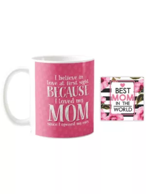 YaYa cafe Mothers Day Gifts for Mom First Sight Love Coffee Mug with Coaster