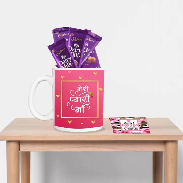 TheYaYaCafe Mothers Day Gifts, Coffee Mug 5 Dairy milk Chocolate (7gm each) Combo with Coaster - Hindi Maa, White