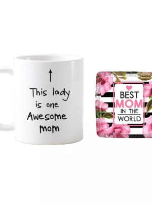 Giftsmate Birthday Gifts for Mom Mother, Awesome Mom Coffee Mug for Mom, Coaster Combo Set of 2