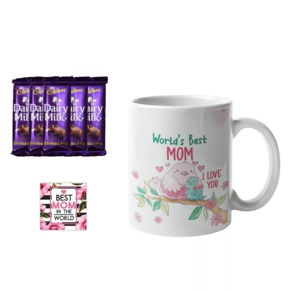 TheYaYaCafe Mothers Day Gifts, Coffee Mug 5 Dairy milk Chocolate (7gm each) Combo with Coaster - Hindi Maa, White