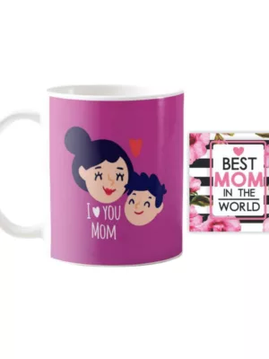 YaYa cafe Mothers Day Gifts for I Love You Mom Coffee Mug with Coaster