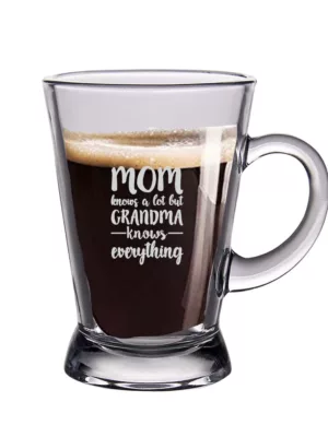 TheYaYaCafe Mother Day, Engraved to The Best Mom in The World Stylish Glass Tea Coffee Mug Cup - Microwave Safe & Non-Slip 180ml