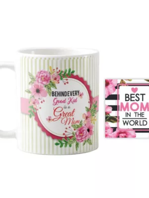 YaYa cafe Mothers Day Gifts Behind Every Good Kid is a Great Mom Coffee Mug with Coaster