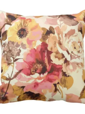 TheYaYaCafe Canvas Fabric Printed Spring Floral Flower Throw Cushion Covers (Multicolour, 24x24-inch)