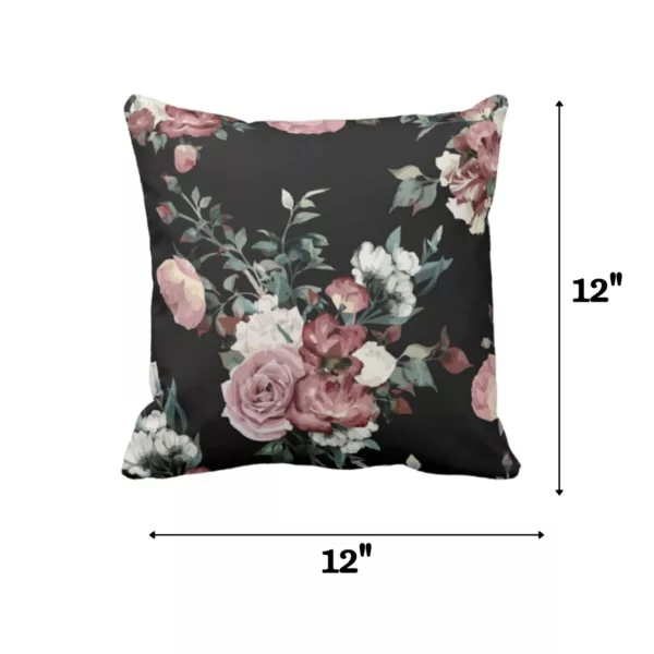 TheYaYaCafe Cotton Floral Printed Cushion Cover (Black, 12x12-inch)