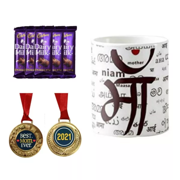 TheYaYaCafe Mothers Day Gifts, Coffee Mug with Coaster 10 Dairy milk Chocolates (7gm each), 1 Award Medal Combo - Best Mom