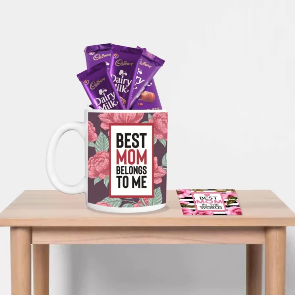 TheYaYaCafe Mothers Day Gifts, Coffee Mug 5 Dairy milk Chocolate (7gm each) Combo with Coaster - Hindi Maa, White