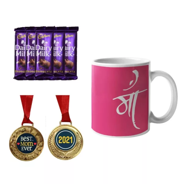 TheYaYaCafe Mothers Day Gifts, Coffee Mug with Coaster 10 Dairy milk Chocolates (7gm each), 1 Award Medal Combo - Best Mom