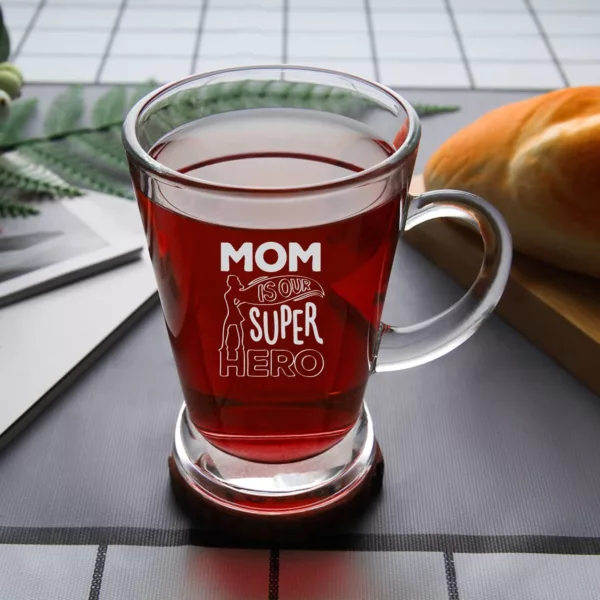 TheYaYaCafe Mother Day, Engraved to The Best Mom in The World Stylish Glass Tea Coffee Mug Cup - Microwave Safe & Non-Slip 180ml